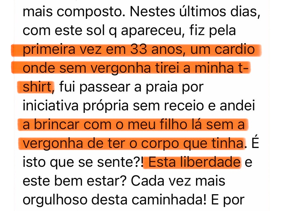 Feedback de cliente sobre celebrar 33 anos e sentir mais liberdade.