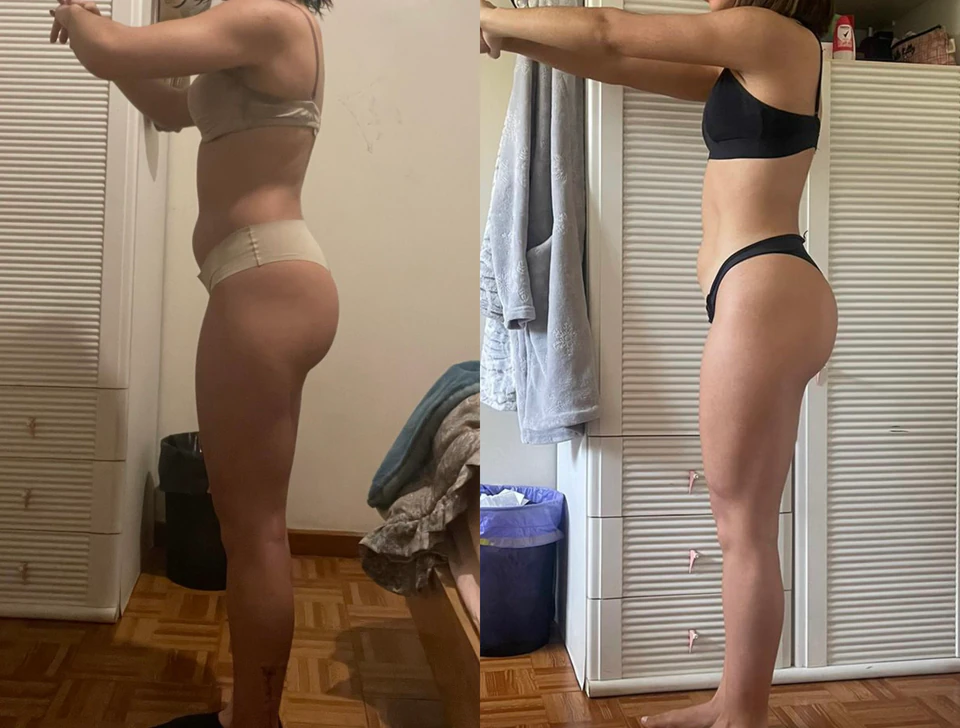 Comparação antes e depois de uma transformação com ganho de massa muscular.